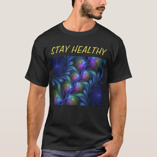 Kleurrijk Abstract blauw roze groen fractal T-shirt (Voorkant)