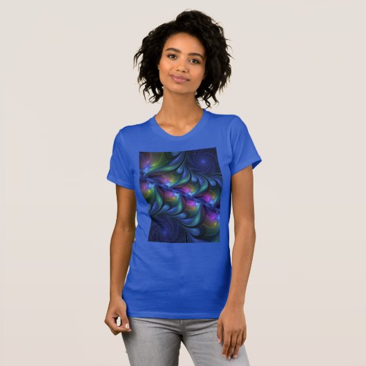 Kleurrijk Abstract blauw roze groen fractal T-shirt (Voorkant volledig)