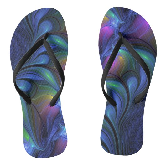 Kleurrijk Abstract blauw roze groen fractal Teenslippers (Voetbed)