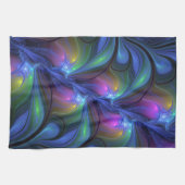 Kleurrijk Abstract blauw roze groen fractal Theedoek (Horizontaal)