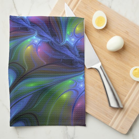 Kleurrijk Abstract blauw roze groen fractal Theedoek (Quarter Fold)