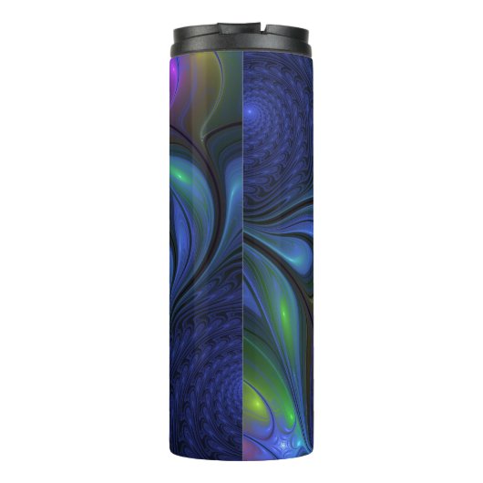 Kleurrijk Abstract blauw roze groen fractal Thermosbeker (Achterkant)