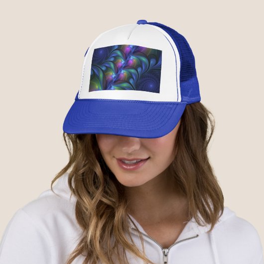 Kleurrijk Abstract blauw roze groen fractal Trucker Pet (In situ)