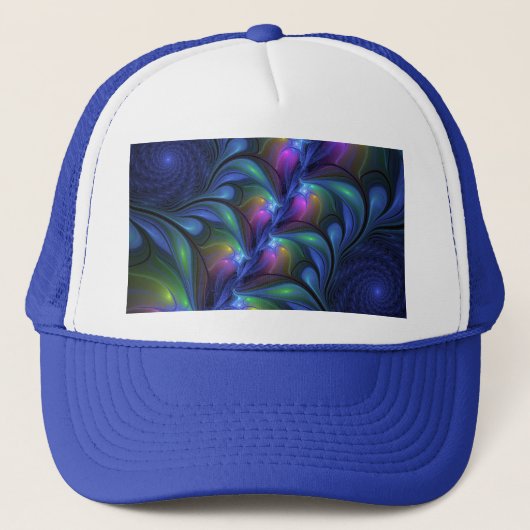 Kleurrijk Abstract blauw roze groen fractal Trucker Pet (Voorkant)