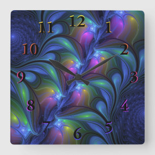 Kleurrijk Abstract blauw roze groen fractal Vierkante Klok