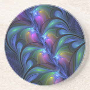Kleurrijk Abstract blauw roze groen fractal Zandsteen Onderzetter