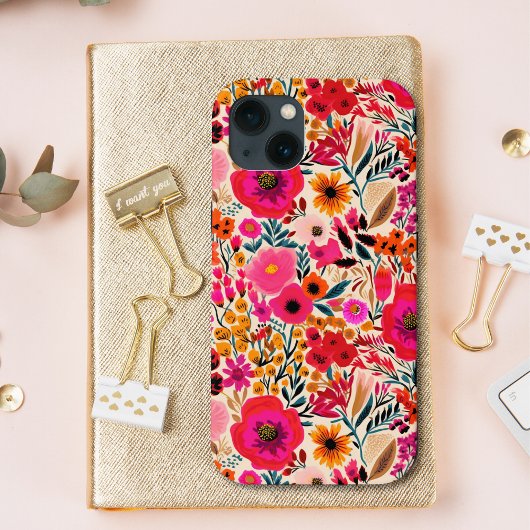 Kleurrijk Abstract Bloemen Roze Geel Vet Patroon Case-Mate iPhone Case