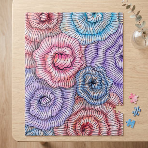 Kleurrijk Abstract Bloemmotief Lijnkunst Draaiend Legpuzzel