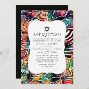 Kleurrijk Abstract dierpatroon Bat Mitzvah Kaart