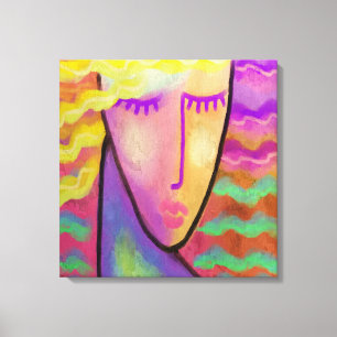 Kleurrijk Abstract Digitaal Portret van een Blondi Canvas Afdruk