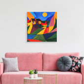 Kleurrijk abstract dorpslandschap canvas afdruk (Insitu (Woonkamer))