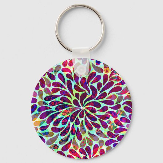 Kleurrijk Abstract Floral design Sleutelhanger (Voorkant)