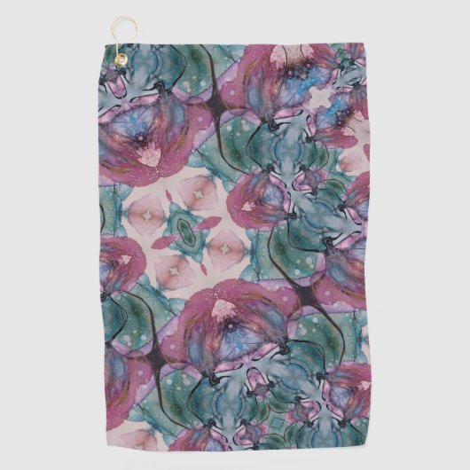 kleurrijk abstract Floral, roze, groen Golfhanddoek (Voorkant)