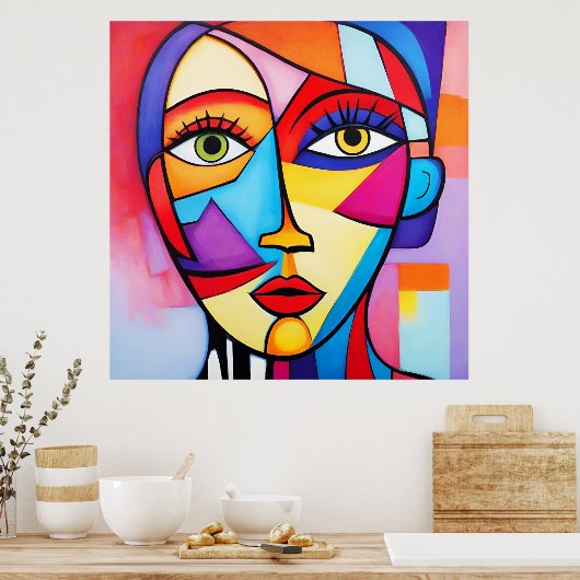 Kleurrijk Abstract gezichtskubisme Poster (Keuken)