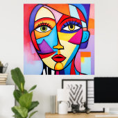 Kleurrijk Abstract gezichtskubisme Poster (Thuiskantoor)