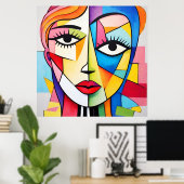 Kleurrijk Abstract gezichtskubisme Poster (Thuiskantoor)