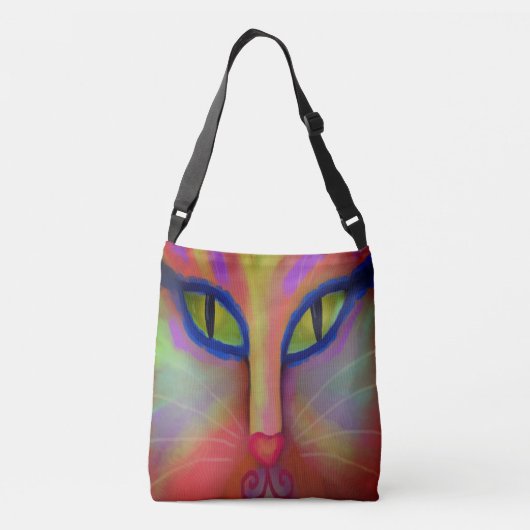 Kleurrijk Abstract Kat Face Crossbody Tas (Achterkant)