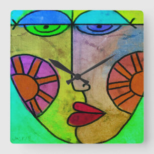 Kleurrijk Abstract kunstgezicht Vierkante Klok