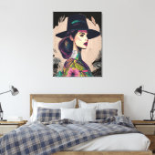 Kleurrijk Abstract kunstmeisje met groot Pet Canvas Afdruk (Insitu (Slaapkamer))