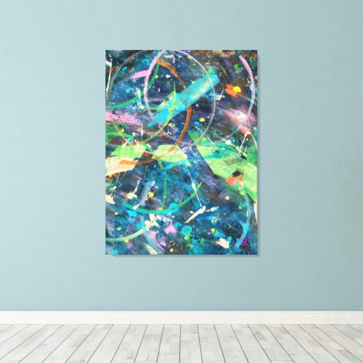 Kleurrijk Abstract kunstwerk op uitgerekt canvas (Insitu (Houten vloer))