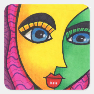 Kleurrijk Abstract Meisjesgezicht Vierkante Sticker