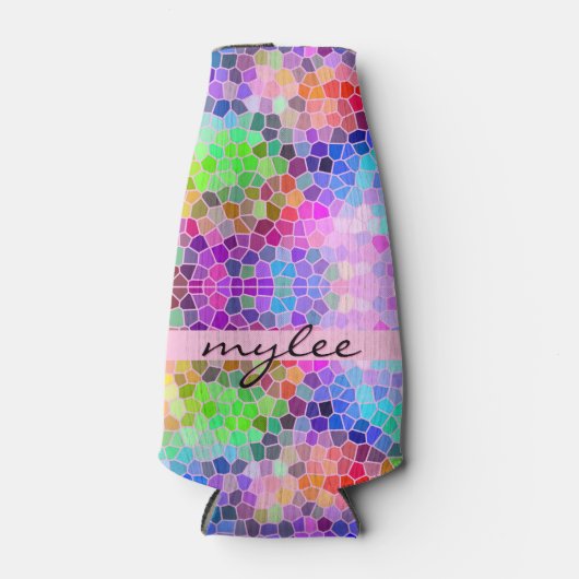 "Kleurrijk abstract mozaïek gebrandschilderd glas" Flesjeskoeler (Voorkant)