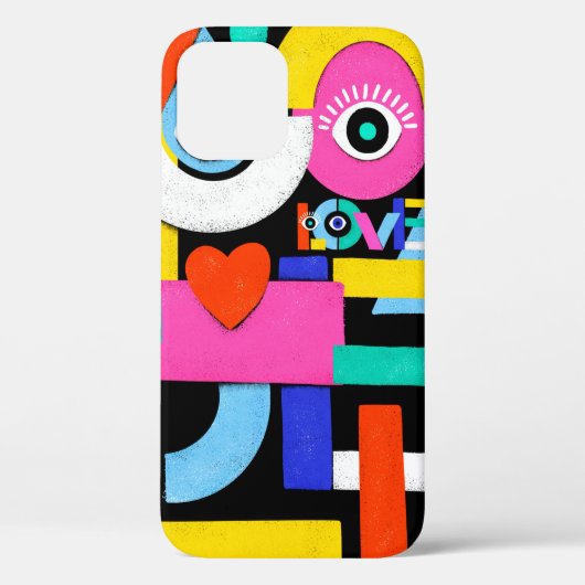 Kleurrijk abstract patroon met woordliefde binneni Case-Mate iPhone case (Achterkant)