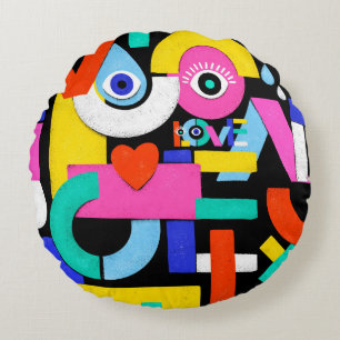 Kleurrijk abstract patroon met woordliefde binneni rond kussen