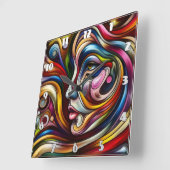 Kleurrijk Abstract portret met dynamische wervelin Vierkante Klok (Hoek)