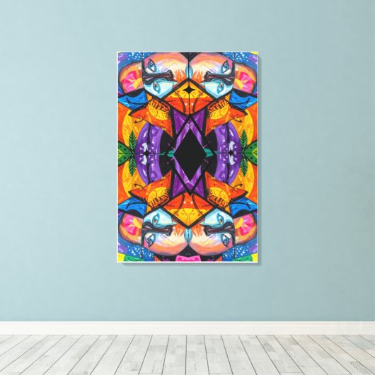 Kleurrijk Abstract portret met zwarte diamant Canvas Afdruk (Insitu (Houten vloer))