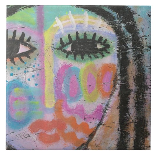 Kleurrijk Abstract Portret op OSB Board Tegeltje (Voorkant)