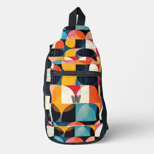 Kleurrijk abstract retro geometrisch patroon Monog Sling Bag (Voorkant)