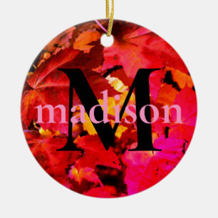 Kleurrijk abstract roze oranje herfst leder keramisch ornament