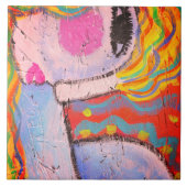 Kleurrijk Abstract Schilderen van een Vrouw op OSB Tegeltje (Voorkant)