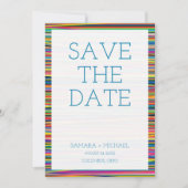 Kleurrijk abstract streepjesontwerp sparen de datu save the date (Voorkant)