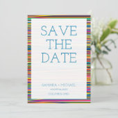 Kleurrijk abstract streepjesontwerp sparen de datu save the date (Staand voorkant)