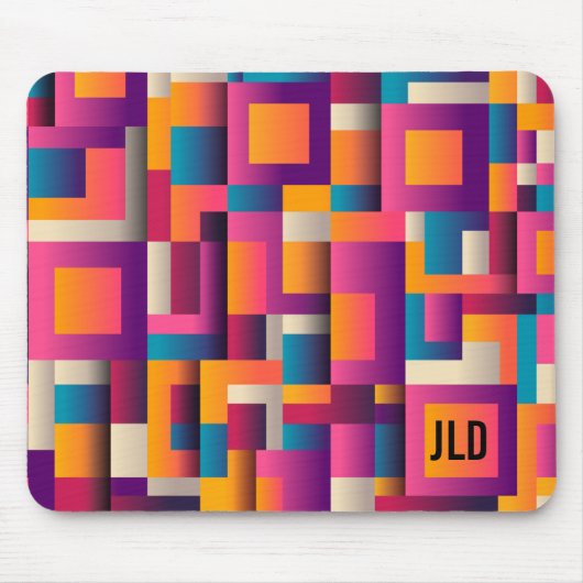 Kleurrijk Abstract vierkant en Shapes Monogram Muismat (Voorkant)