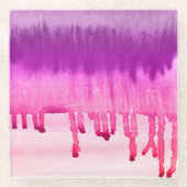 Kleurrijk Abstract Waterverf Roze Magenta-ontwerp Glazen Onderzetter (Voorkant)