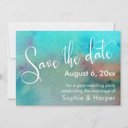 Kleurrijk Abstract Waterverf Uitgebreid Script Save The Date (Voorkant)