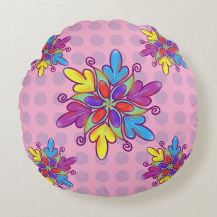 Kleurrijk Abstracte Kaleidoscoop Bloem Patroon Rond Kussen