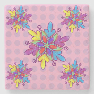 Kleurrijk Abstracte Kaleidoscoop Bloem Patroon Stenen Onderzetter