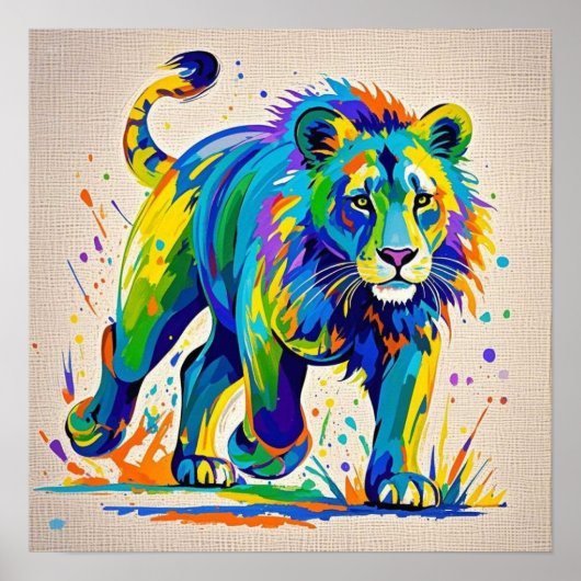 Kleurrijk abstracte leeuw dier kunst ontwerp poster (Voorkant)