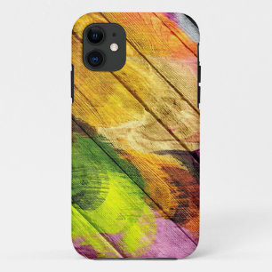 Kleurrijk acrylverf op hout #10 iPhone 11 hoesje