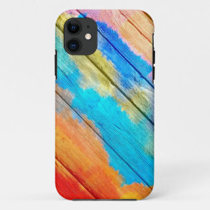 Kleurrijk acrylverf op hout #2 iPhone 11 hoesje