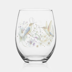 Kleurrijk Aquarel Bloem Vogels Kolibrie Harmo Wijnglas Zonder Voet
