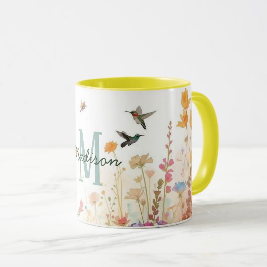 Kleurrijk Aquarel Bloemrijke vogels Kolibrie Harmo Mok (Voorkant rechts)