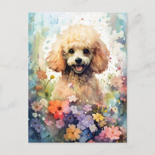Kleurrijk aquarel kunstwerk van een Poodle Briefkaart (Voorkant)