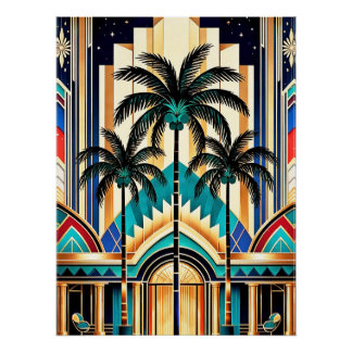 Kleurrijk Art Deco-palmontwerp poster. Perfect Poster