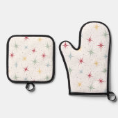 Kleurrijk Atomic Starburst Patroon Midden-eeuw Ovenwant & Pannenlap Set (Voorkant)