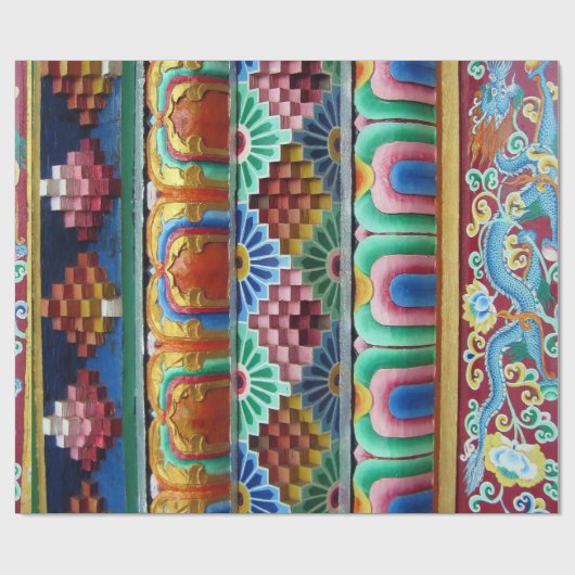 Kleurrijk Aziatisch kunstwerk Cadeaupapier (Vlak)